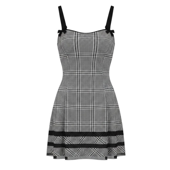 Kimchi Blue Dresses & Skirts - Kimchi Blue Houndstooth Plaid Bow Mini Dress Black White Large Sleeveless Mesh